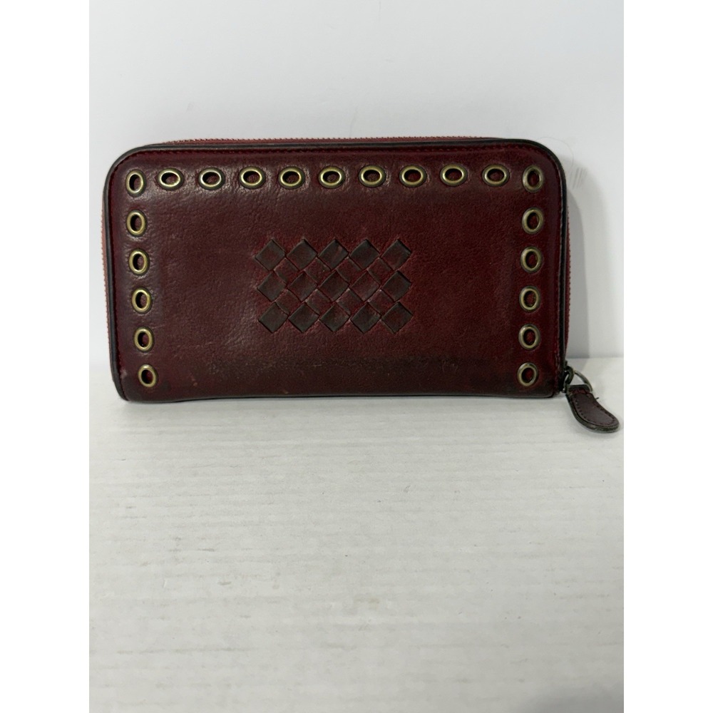 Bottega Veneta Intrecciato Zip Around Leather Wallet Burgundy Made‎ in Italy